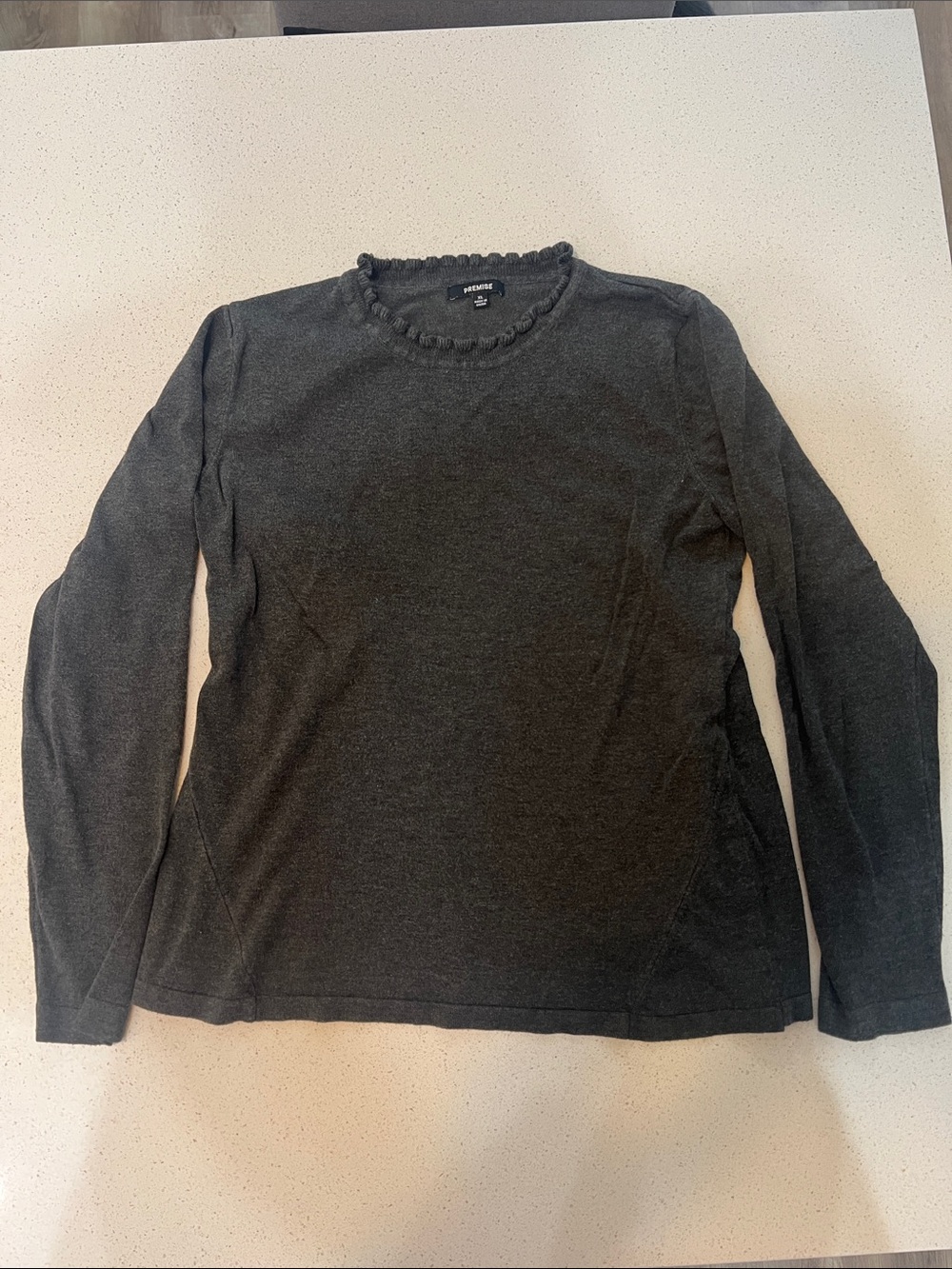 Premise Charcoal Ruffle-Trim Long Sleeve Top